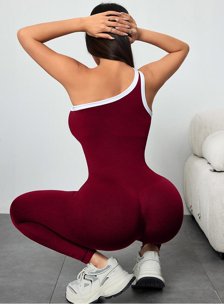 Women's Colorblock Backless Knit Yoga Jumpsuit |   Sleeveless Tummy Control Workout Romper Spring Summer Casual Sportswear