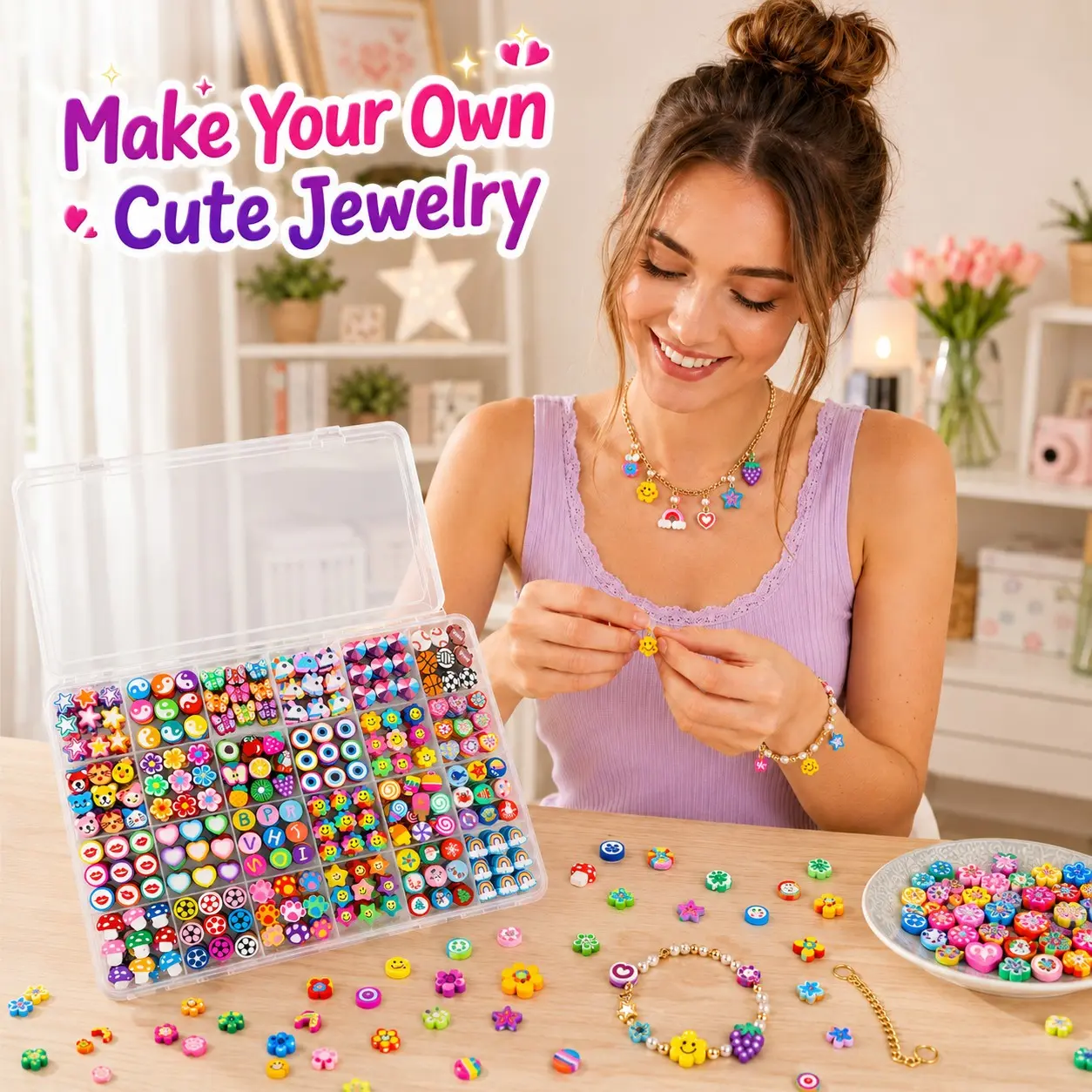 24-compartment polymer clay bead kit for children's bracelets, necklaces, jewelry accessories, DIY beading materials