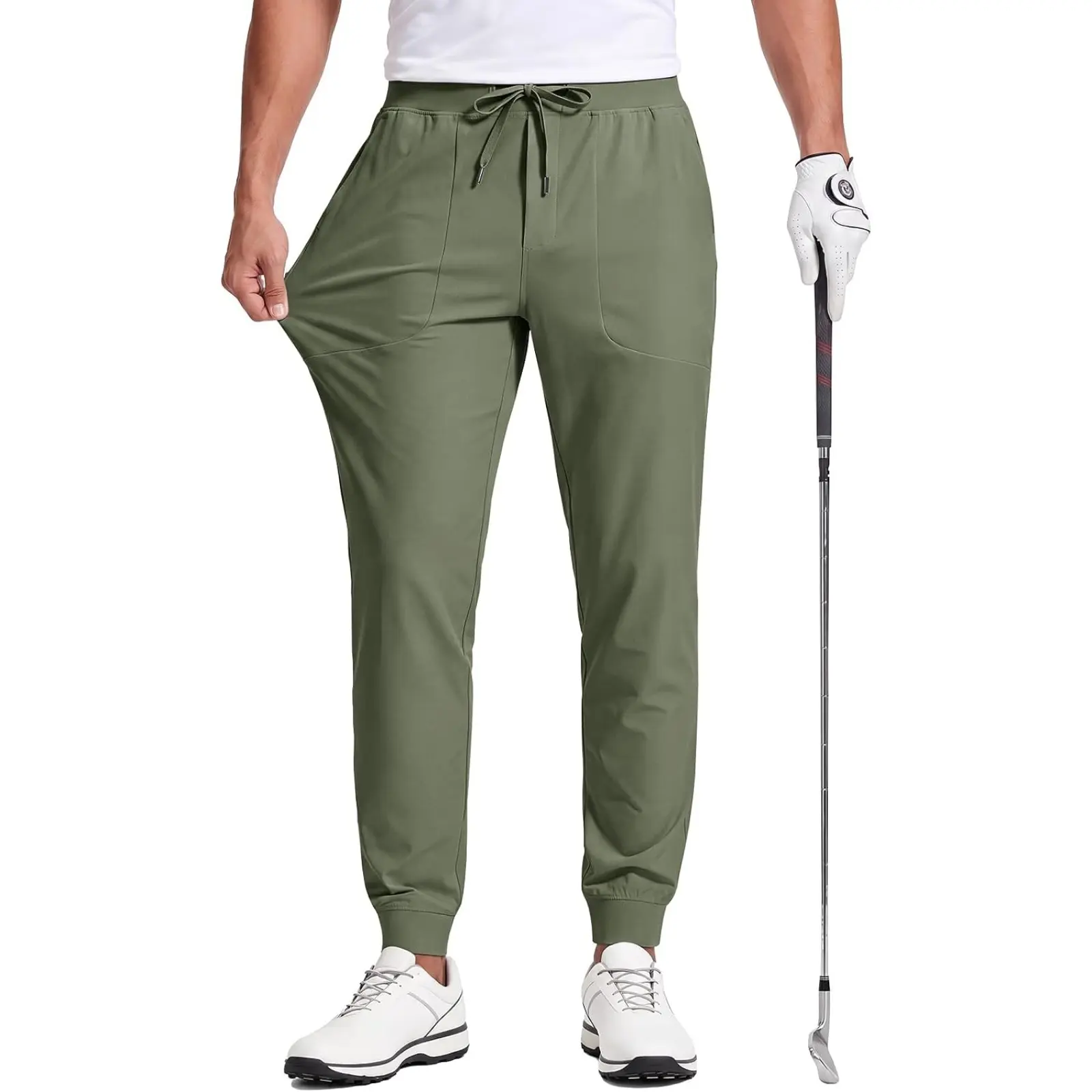 Runcati Men’s Golf Pants Casual Slim Fit Joggers Stretch Tapered Sweatpants | Elastic Waist Drawstring Lightweight Cropped Trousers, Yoga Running Dress Work Pants, 4 Way Stretch, Pull-On Golf Joggers
