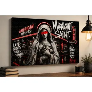 Midnight Saint" Urban Diner Canvas Wall Art, Neon & Graffiti Print, Modern Aesthetic Living Room Bedroom Office Decor, Statement Poster Gift,wall decor,poster.