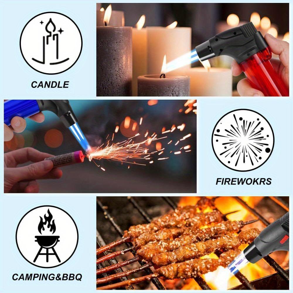 Torch Lighters Butane Refillable Lighter Single Jet Flame Powerful Windproof Torch Lighter with Safety Lock Multi Utility Mini Gas Lighter Blow Torch Lighters for Candle Fireplace Camping Grill BBQ Kitchen(No Fuel)