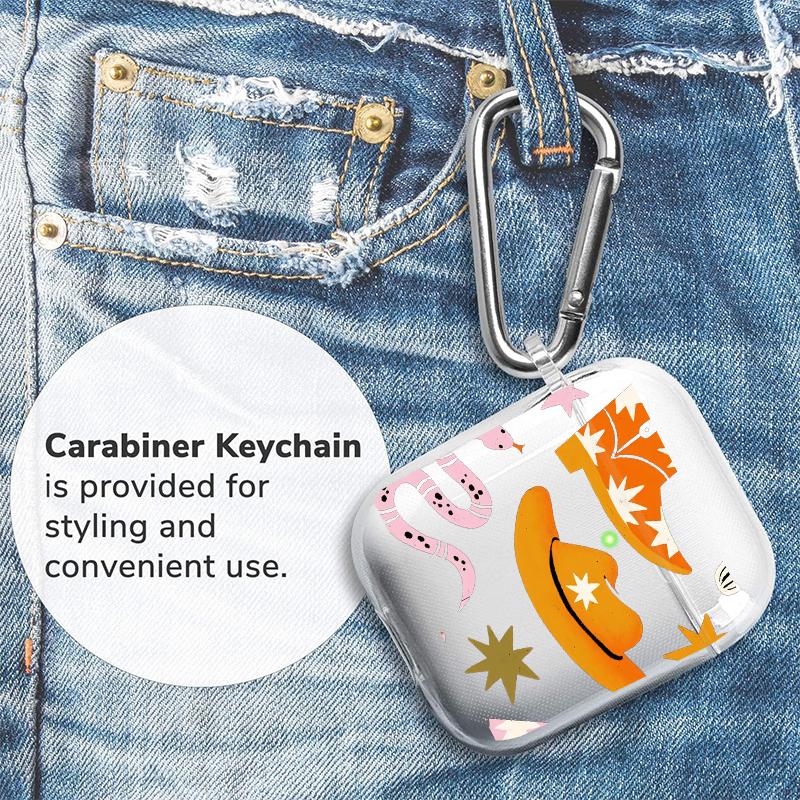 Cowboy Star Boots Pattern Protective Case for AirPods 4/3/2/1/Pro/Pro2 Soft TPU Earphone Cover, Transparent with Keychain