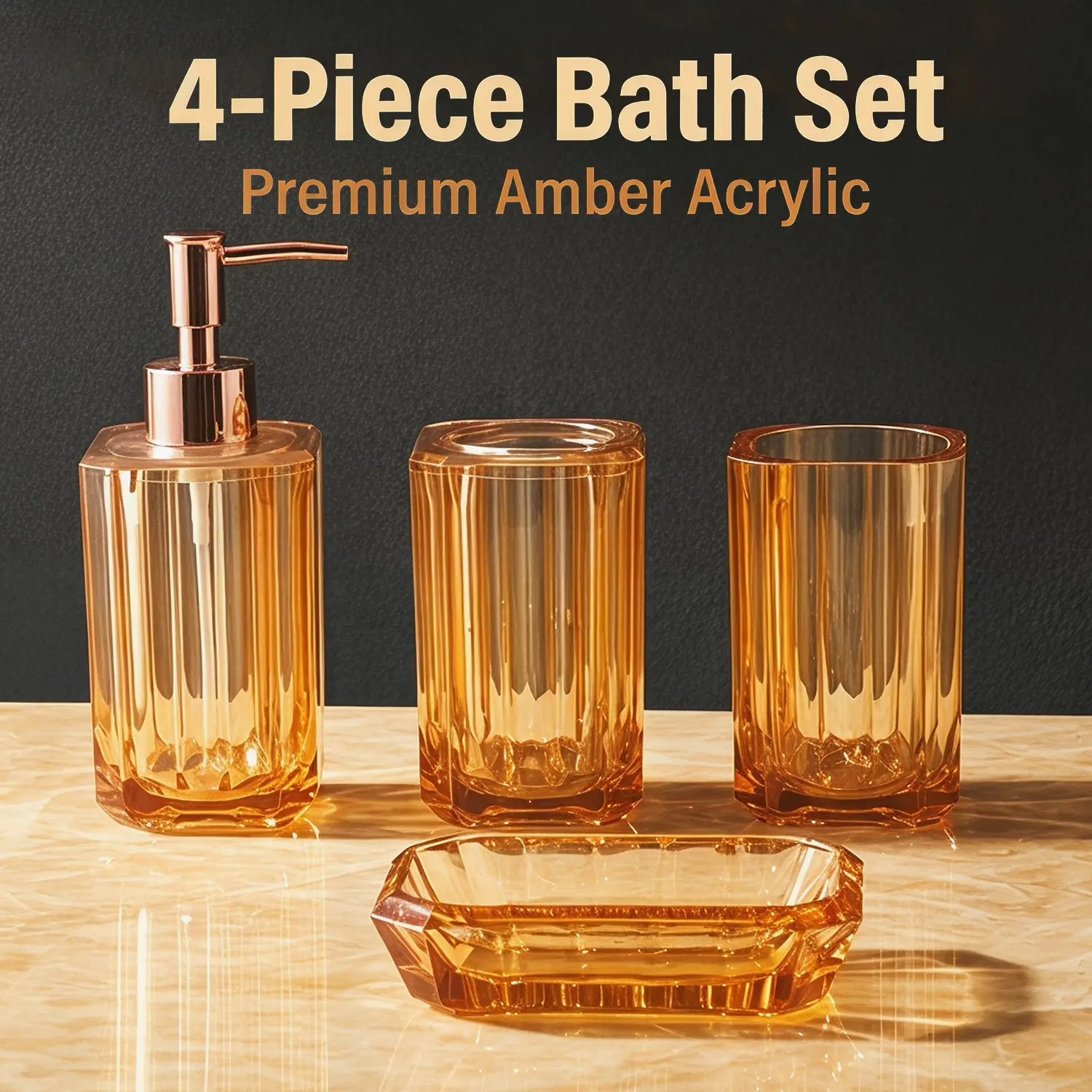 Crystal Clear Bathroom Set 4-Piece Kit, Toothbrush Holder, Toothbrush Cup, Soap Dish, Dispenser, Storage & Decoration, Home Essentials, Bathroom Accessory Sets