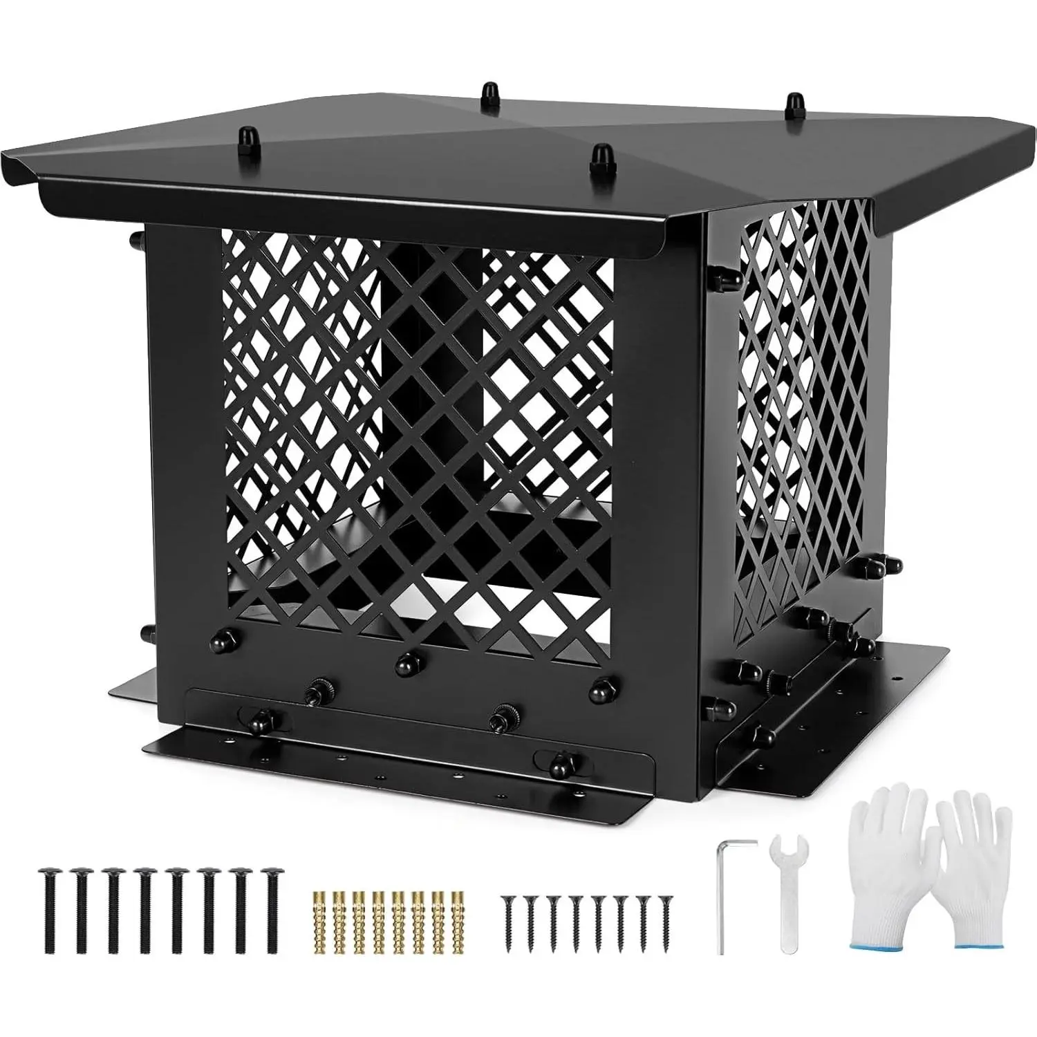 Chimney Cap, 9" x 9" Chimney Cover, Chimney Rain Caps, Fireplace Chimney Caps for Outside with Adjustable Metal Screws & Gloves