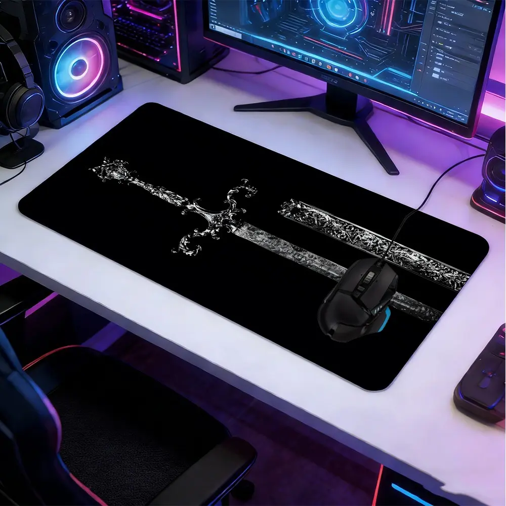 Black and White Samurai Sword Design XXL Large Gaming Mouse Pad, Cool Japanese Katana Design Desk Mat,Non-Slip Rubber Base With Precision Stitched Edges, Durable Desktop Cover For E-Sport Gamers And Office Workers,Suitable For Game Players，Office Workers