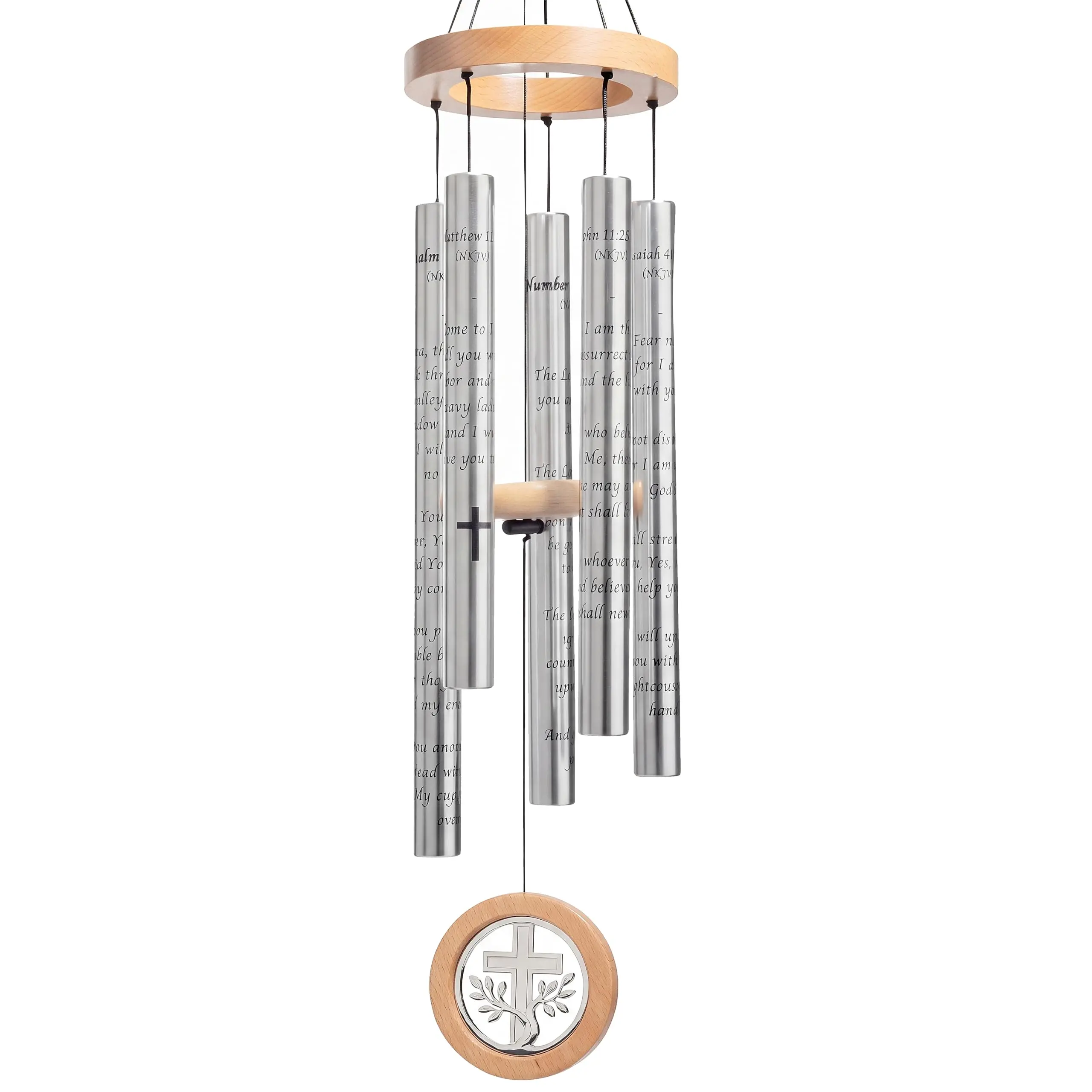 32-in Tree of Life Wind Chimes with Cross Motif, Premium Aluminum Deep-Tone Sympathy Memorial Gift, Hanging Home Decor for Patio Garden & Indoor Spaces