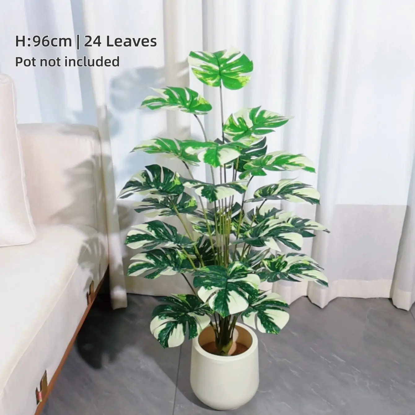 Artificial Variegated Monstera Albo Plant, No Pot Included, Faux Nordic Tropical Foliage for Indoor Living Room Floor Decor