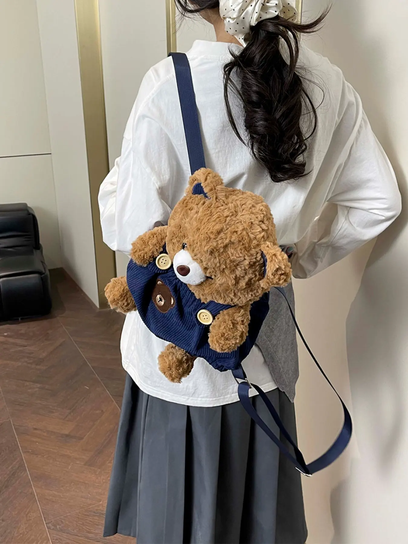 New Japanese Style Plush Bear Backpack, Cute Teddy Design, Adjustable Straps, Soft and Comfortable, Perfect for Girls, Daily Use, Gift Idea