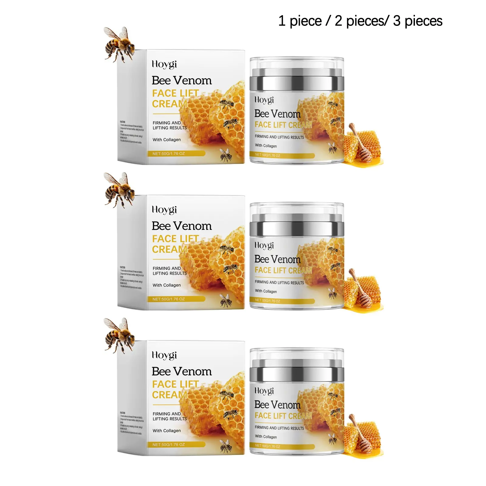 Bee Venom Firming Cream (50g/50g*2/50g*3), Gentle Care, Hydrating and Moisturizing, Tightening and Smooth, Refreshing and Non-Greasy, Improves Skin Texture