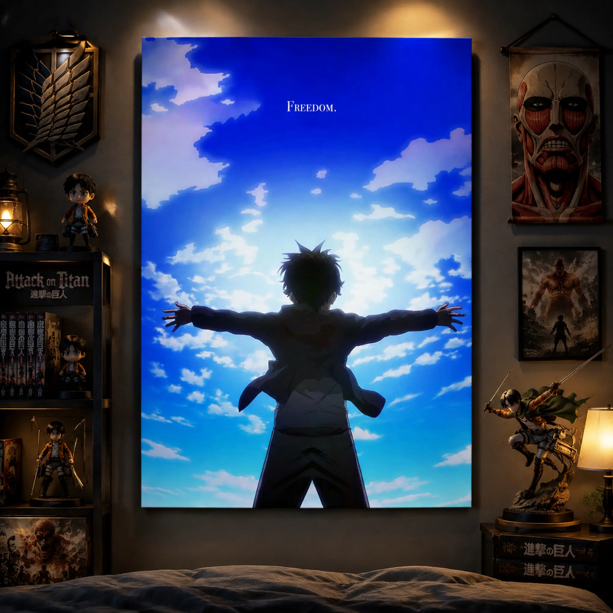 Attack on Titan Freedom Plain Canvas Wall Art Poster - Inspired Anime Sky Artwork Print, Blue Ocean Aesthetic Decor, Multi-Size Bedroom Decor for Gaming Rooms, Japanese Anime Gift for Fans