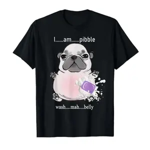 Single Side Print Black Funny Pug T-Shirt Cute Bath Time Graphic Tee Casual Short Sleeve Shirt for Dog Lovers Men Women