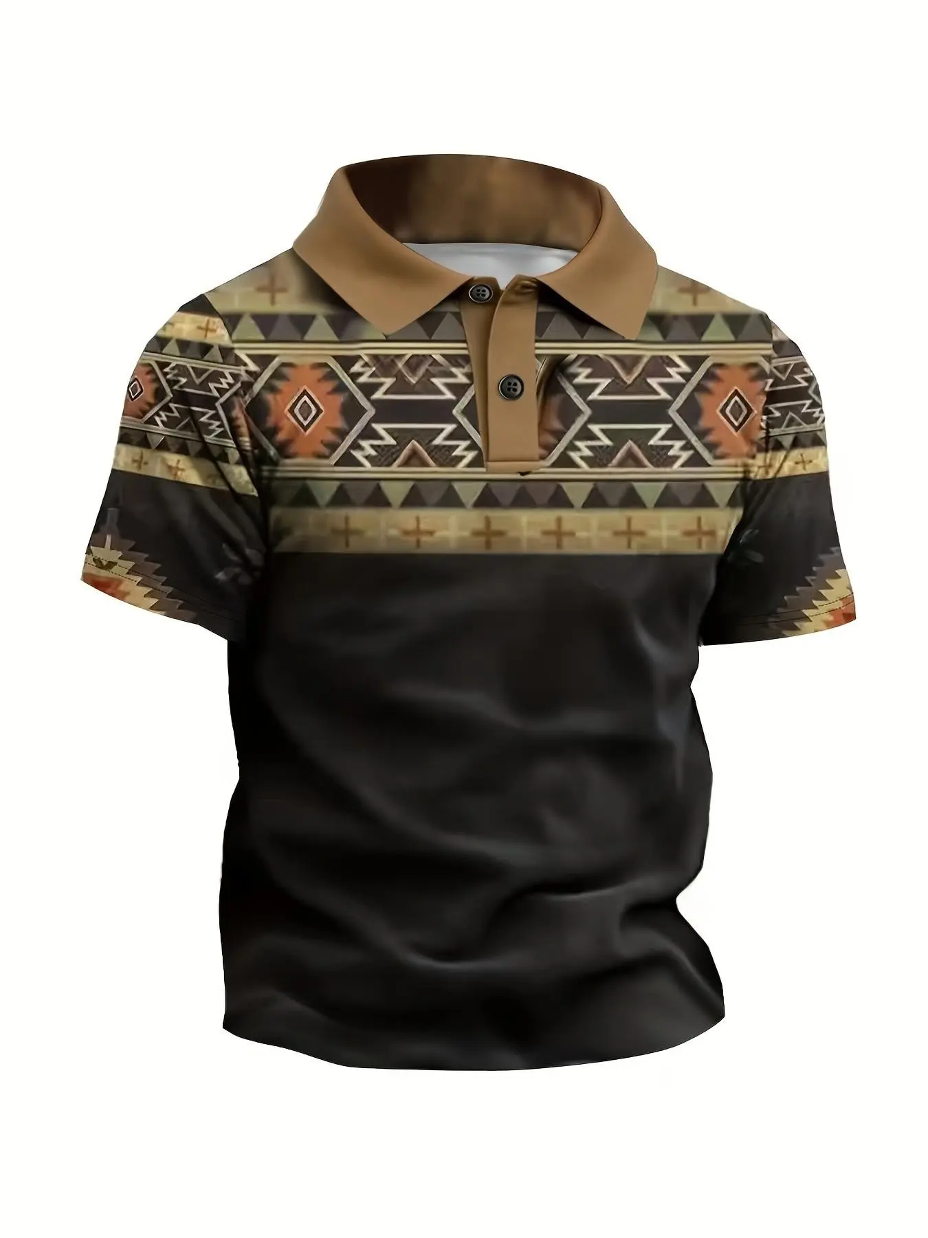 Men's Polo Short Sleeve T-Shirt, Aztec Geometric Print, Casual Loose Fit, Breathable Golf Shirt, Lightweight Daily Wear, Comfortable