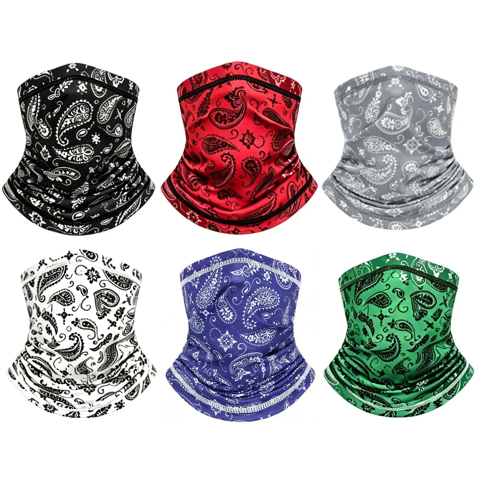 Cooling Neck Gaiter Bandana 6-Pack - Breathable UV Shield, Quick-Dry, Sweat-Wicking, Sand-Proof & Wind-Resistant 7-in-1 Multi-Use Neck Face Cover for Fishing, Hiking, Cycling - Unisex Summer