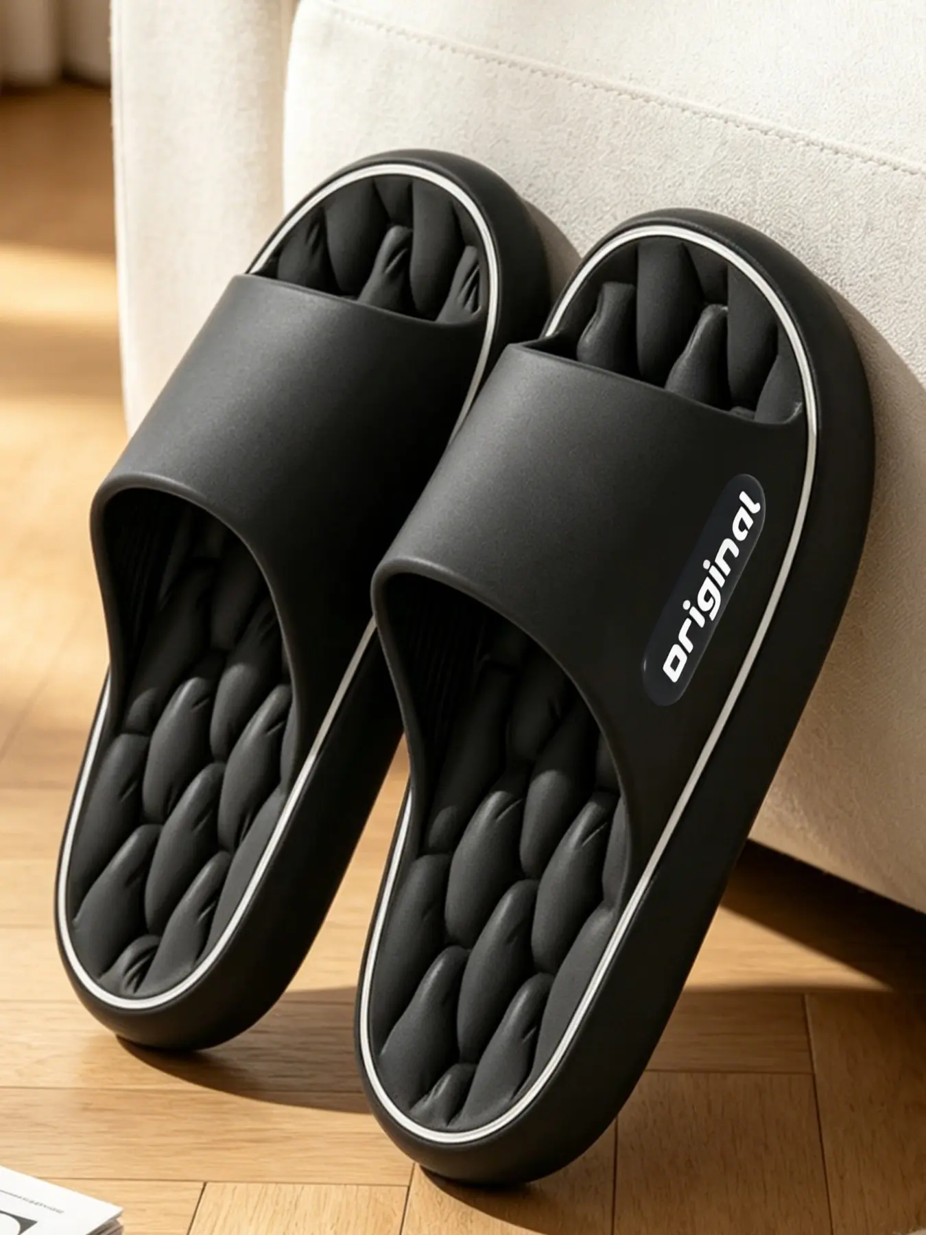 High-Elasticity One-Piece Open-Toe Slippers with Minimalist English Logo Patches, Versatile Lightweight Casual Breathable Slides for Dormitory, Home and Quick Errands (Runs Small, Order One Size Up)