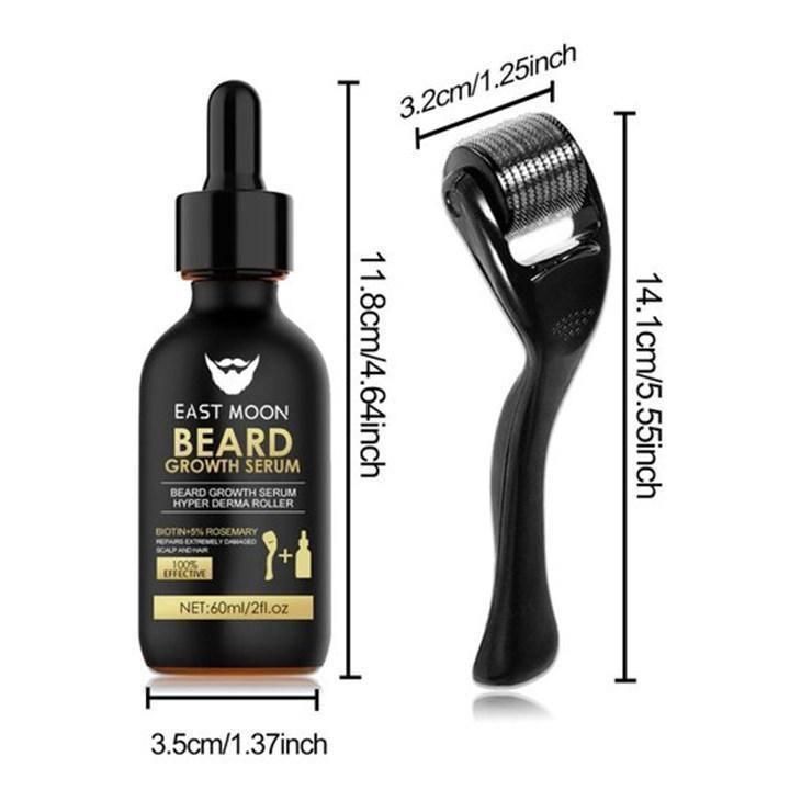 Beard Growth Kit - Serum & Roller Duo for Thicker Facial Hair - Natural Nutrient Oil + 540 Needle Roller - Daily Grooming Essentials for Men,Easy To Use, Perfect Gift for Him,Titanium Derma Roller with Needles for Face, Beard & Hair