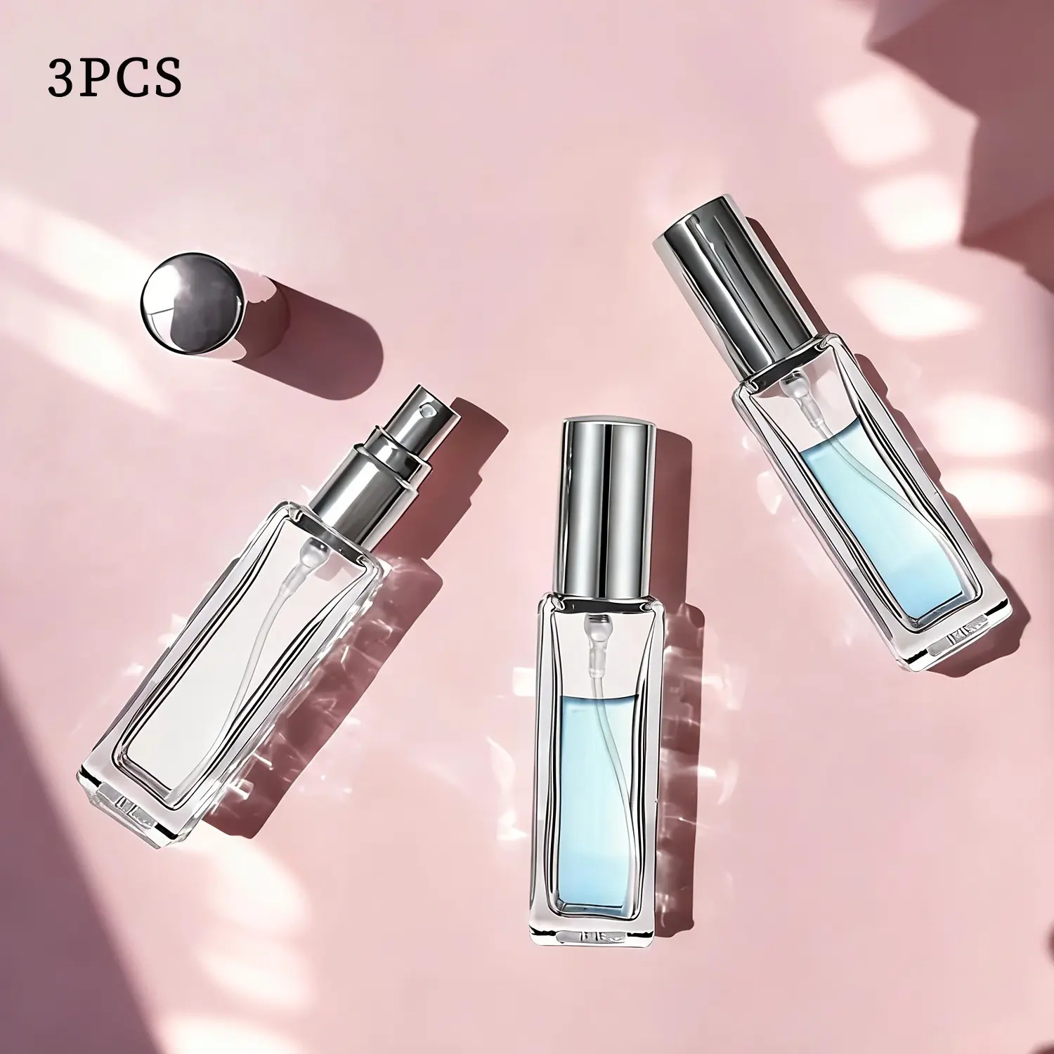3-Pack Fashionable 10ML Glass Perfume Spray Bottles, Aluminum Nozzle, Ideal for Perfume Refills, Press-Down Empty Bottle Design, Includes Dispenser Tool