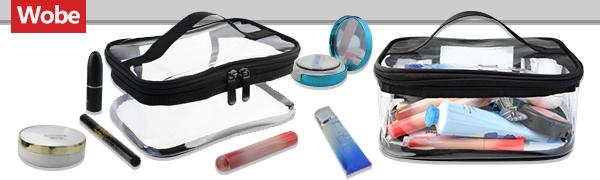 2 Pack Portable Clear Makeup Bag Zipper Waterproof Cosmetics Bag Transparent Travel Storage Carry Pouch PVC Zippered Toiletry Bag Organizers With Handle for Vacation Travel, Bathroom