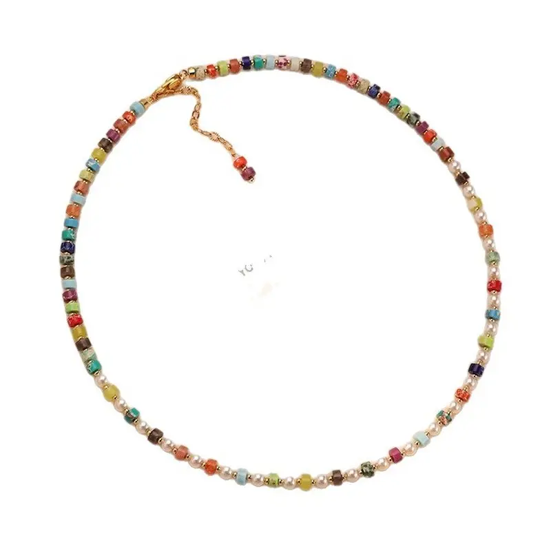 Colorful Beaded Necklace for Women|Dopamine Rainbow Bead Chain Necklace, Trendy Y2K Fashion Jewelry with Lightweight Colorful Design, Perfect for Daily Wear, Party, Beach Vacation & Summer Outfit
