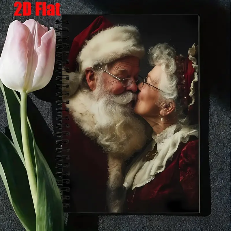 1 Pack Christmas Santa & Mrs. Claus Spiral Notebook, 5.7x8.26 Inch, High-Quality Lined Pages, Durable Binding, Xmas Holiday Journal, Festive Gift for Family, Christmas Party Notes, Holiday Memory Recorder, New Year Gift Idea [2D] Flat