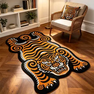 Irregular Living Room Rug, American Vintage Tiger Carpet, Non-Slip Soft Washable Mat, Home Decor, Gift for Holidays, Bedroom, Lounge