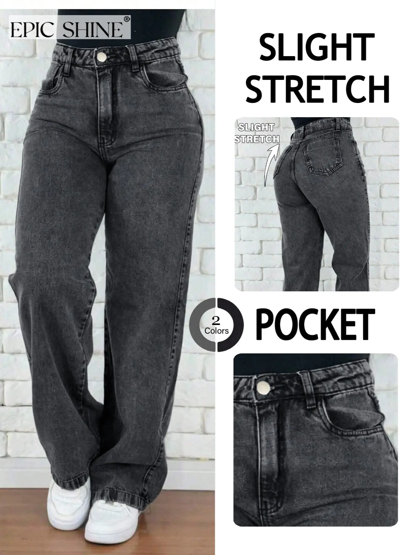 Women's High-Waisted Washed Wide-Leg Jeans, European Style Straight Leg Pants, Streetwear, Butt Lifting, Soft Fabric, All Seasons