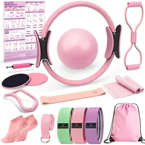 All-in-One Pilates Kit for Home Workouts, Pilates Ring and Ball Set, Starter Pilates Essentials for Women, Portable Fitness Equipment for Gym Studio Travel