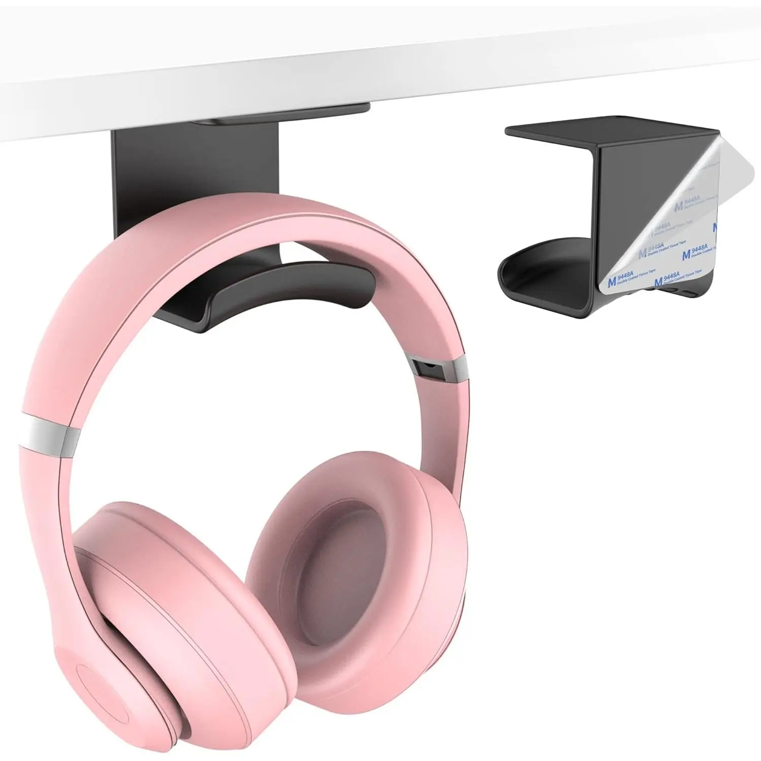 Under Desk Headphone Hook - Adhesive Gaming Headphone Stand Hanger, Table Mount for  Headphones (Black)
