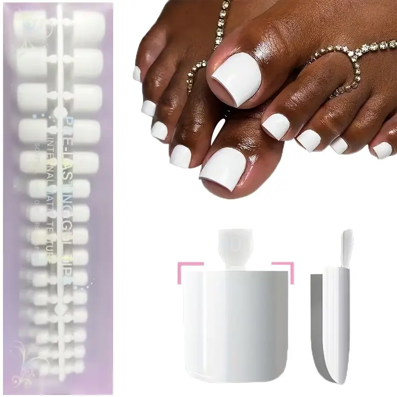 150 Pcs Short Square Press-On Toe Nails Kit, 3 Colors White, Black, Nude Pink, Solid False Nail Tips, 15 Sizes, Salon-Grade Foot Care, for Women & Girls, Special Occasions