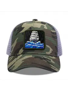 Sailing Ship in Storm Camouflage Mesh Baseball Cap for Men & Women - Adjustable Snapback Trucker Hat, Breathable Back for Hiking, Fishing, Camping, Golf & Casual Outdoor Attire Camouflage Random