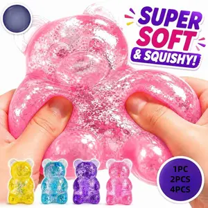 1/2/4PCS Squishy Bear Stress Toy, Soft Sensory Fidget Toy with Glitter Liquid Filling, Squeeze Anxiety Relief Toy for Kids & Adults, Party Favors, Desk Toy