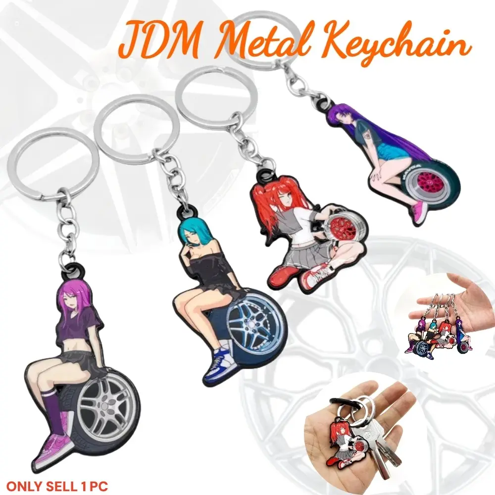 1 Piece JDM Keychain Auto Beauty Girl & Tire Design High Quality Alloy Key Chain Key Ring JDM Car Lovers Must Have Fashion Accessories