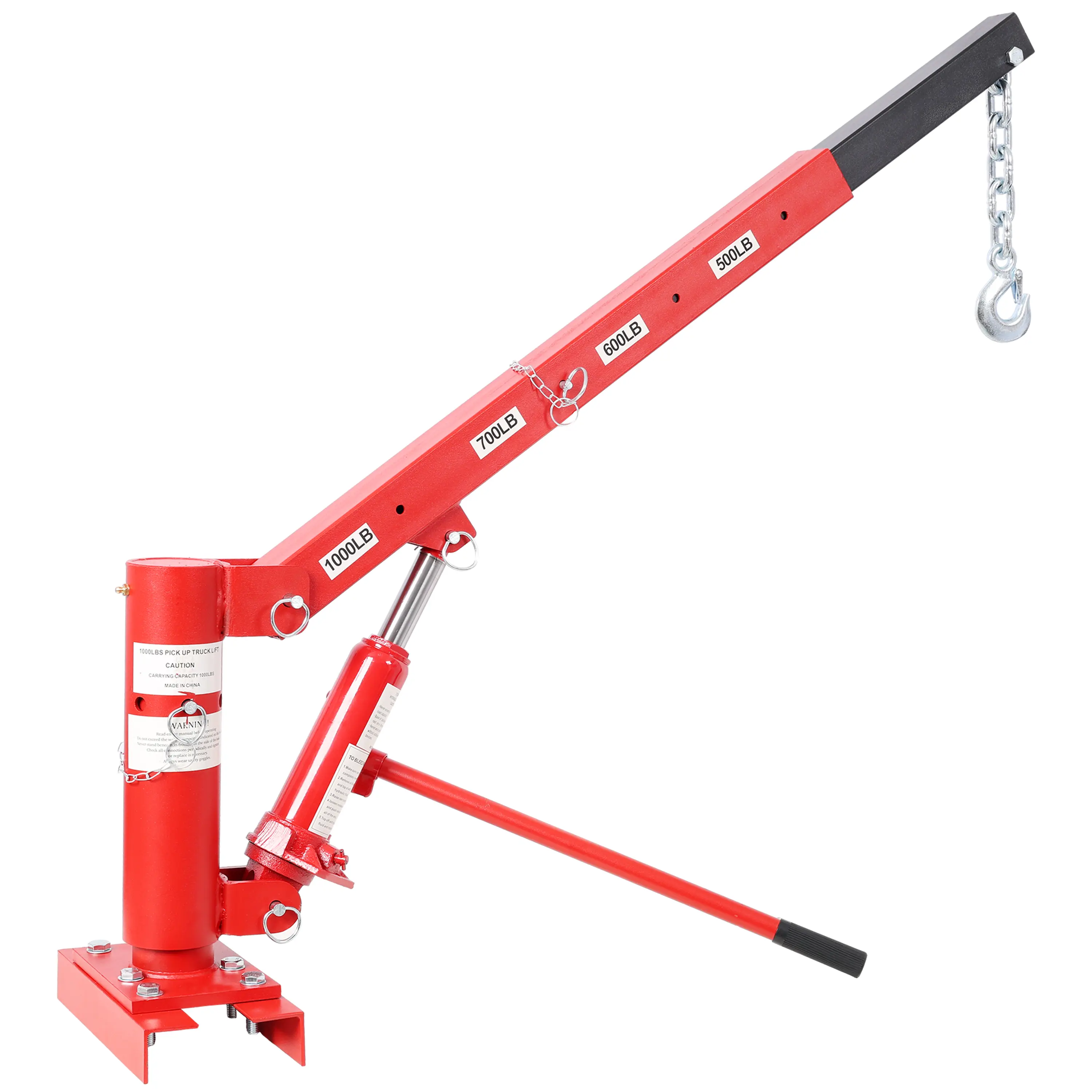 ARCH 1000 lbs Capacity Pickup Truck Jib Crane - 1 Jib Crane with Extension Lock, Position Swivel Base Mount, Red Heavy-Duty Hoist Lift for Garage Workshops, Truck Beds, Single Pack