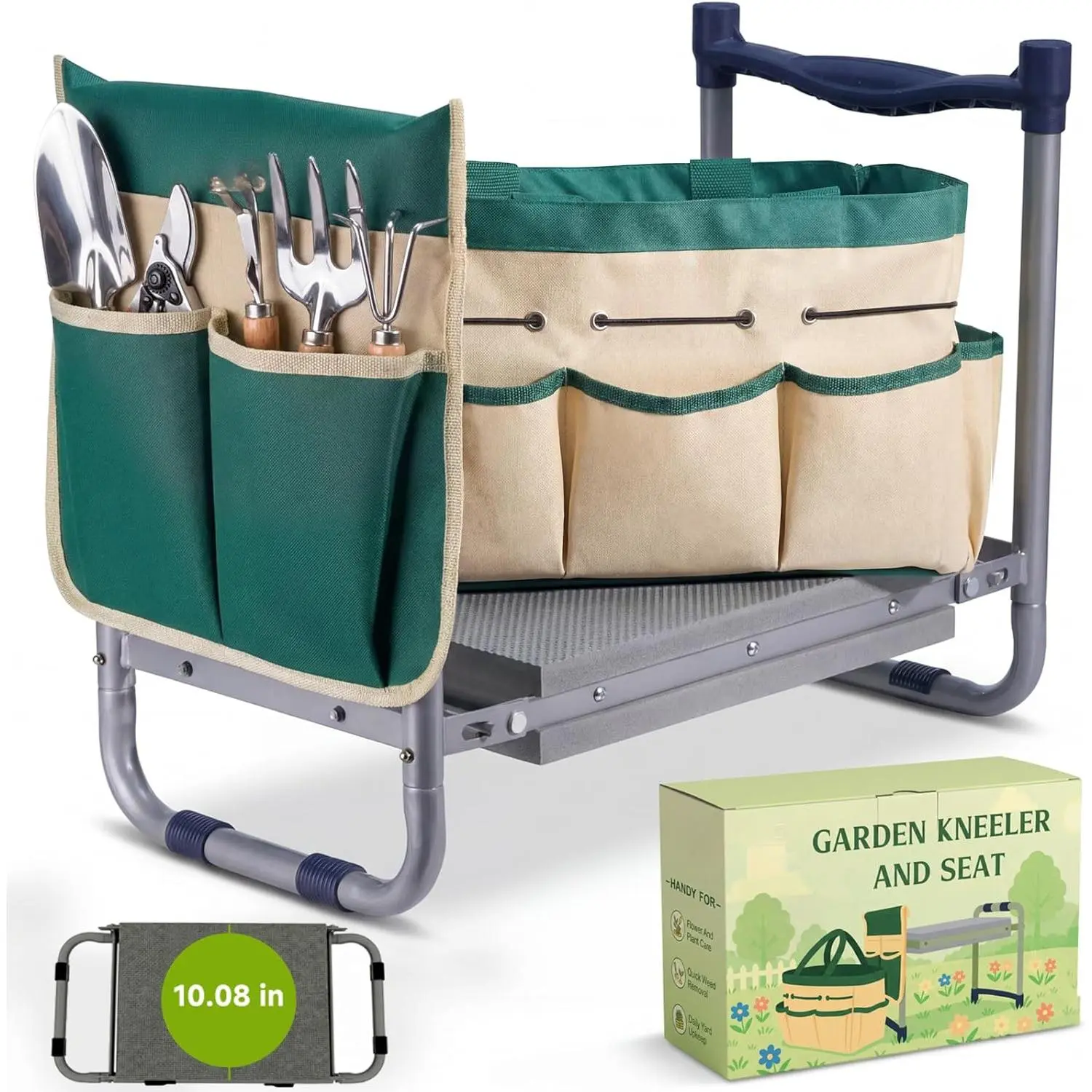 2-in-1 Garden Kneeler and WorkSeats Heavy Duty, Foldable Garden Bench with Wider & Thicker EVA Pad, Portable Gardening Stool with Exclusive Tool Handbag & Color Box, Garden Gifts for Senior