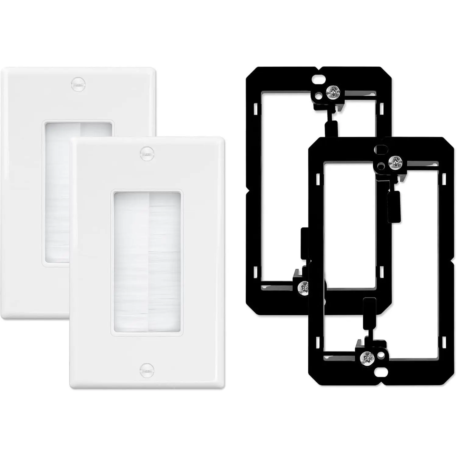 GJANSH Brush Wall Plate with Low Voltage Mounting Bracket 2-Pack, Cable Pass Through Insert for Wires, Single Gang Cable Access Strap, Wall Socket for HDTV, Home Theater Systems