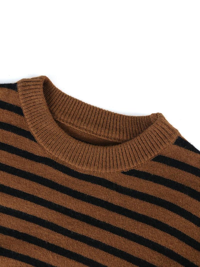 Women's Casual Two-Piece Set, Sporty Knit Sweater & Long Pants, Striped Random Design, Fall Winter Fashion