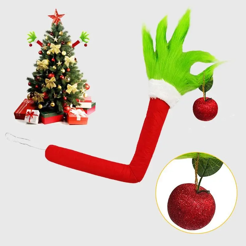 Christmas Tree Grinch Arm Ornament, Decorative Ornament, Festive Decoration with Fruit, Fun Christmas Hanging Decor, Unique Holiday Atmosphere Enhancer, Christmas Decorations