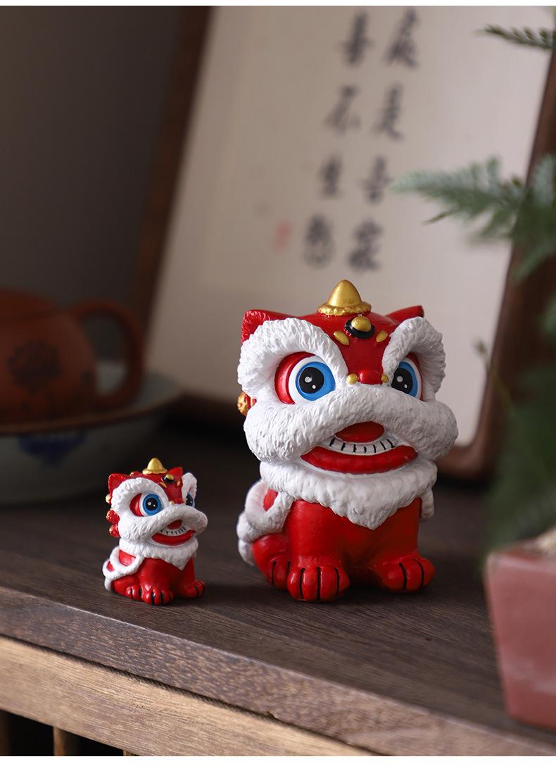 Oriental Red Festive Lion Dance Figurine, Premium Minimalist Desktop Decor, Craft Art, Creative Gift, Birthday Present, Souvenir, Personal Collectible Figurine