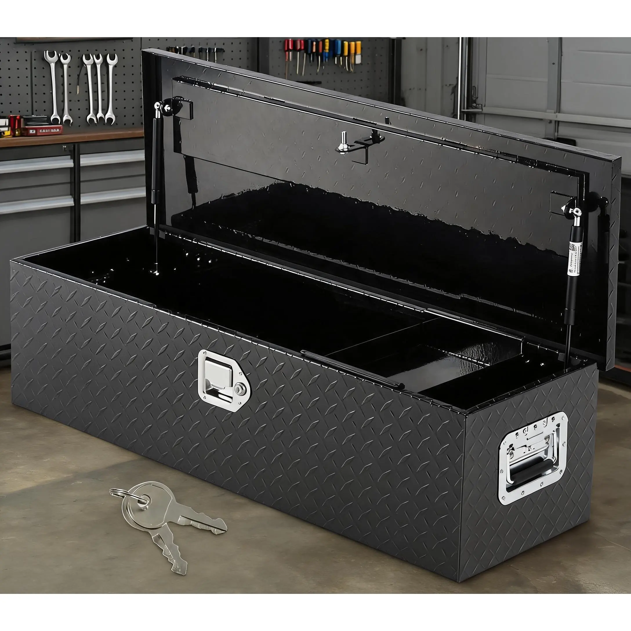 Heavy Duty Aluminum Truck Bed Tool Box – Waterproof & Rustproof Underbody Storage Chest with Lock, Sliding Shelf, Stainless Handles & Net – Diamond Plate Organizer for Pickup, RV, Trailer, Warehouse – 17x18x36 in/10x13x39 in/30 in, Silver