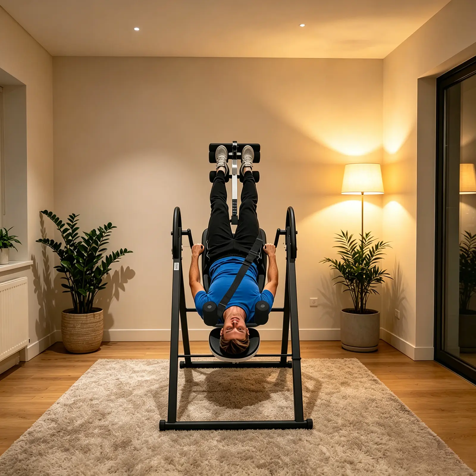 Heavy Duty Inversion Table for Back Pain Relief Spinal Decompression Stretching Machine Adjustable Height Home Gym Fitness Equipment Black