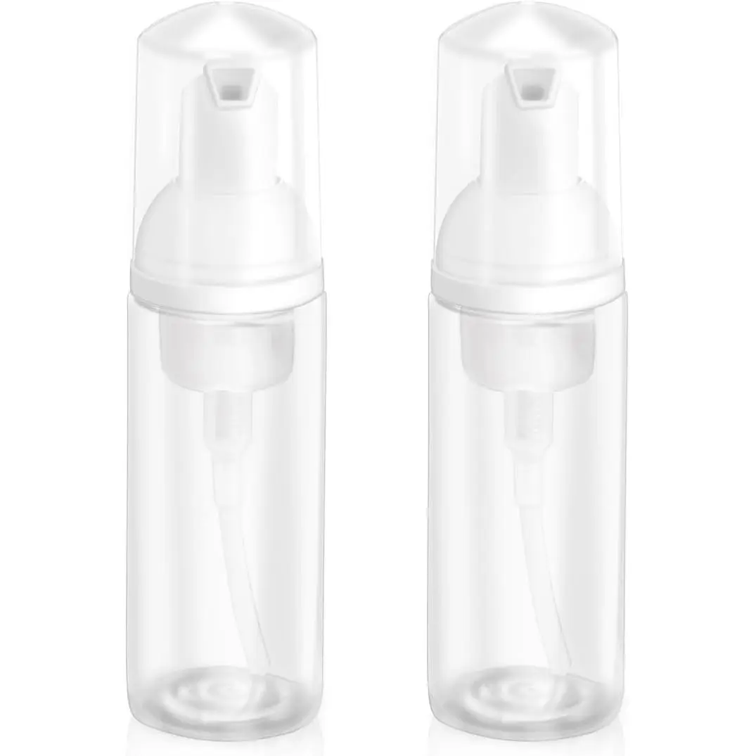 [2Pcs] 2oz Plastic  Pump Bottle, Empty Bottle Travel Foaming Dispenser | [60ml] [Clear] [For Hand Soap, Shampoo]
