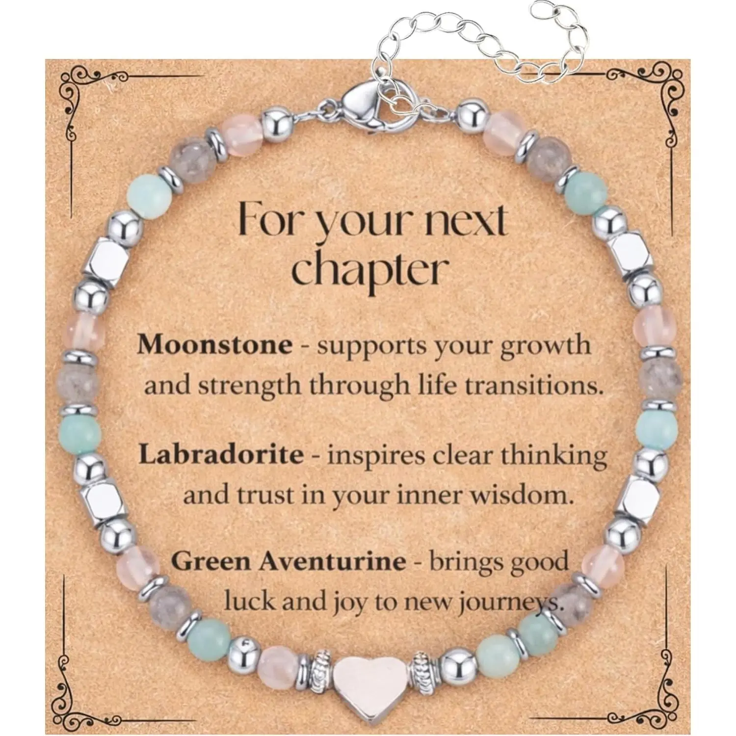 Bracelet for Women – Inspirational  for Her, Mother's Day,Moonstone Labradorite Green Aventurine Bracelet, Get Well Soon , Meaningful “Next Chapter”  with Message Card