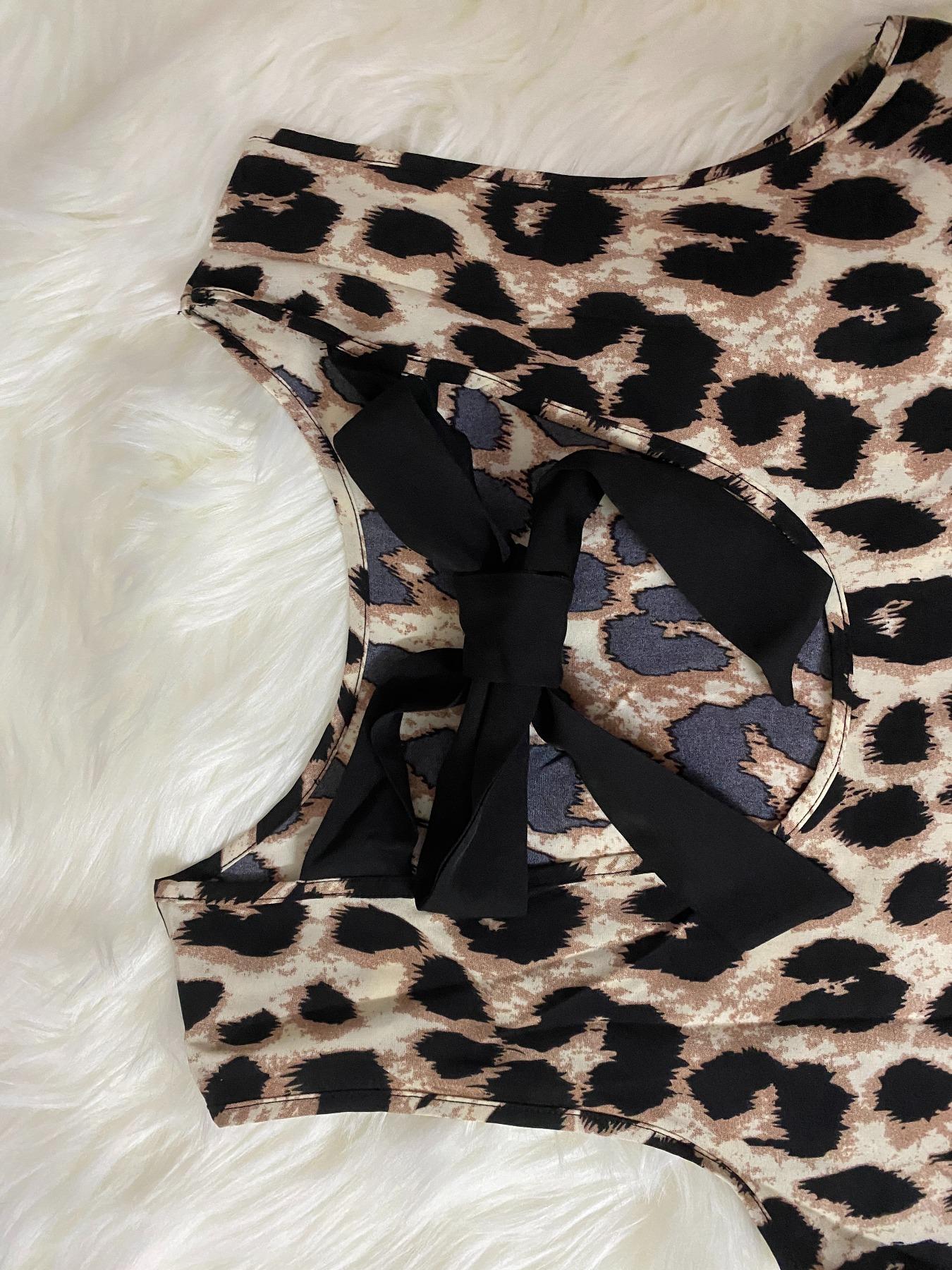 Women's Short Leopard Print Casual Woven Dress with Bowknot, Summer Fall Concert Attire, Stylish Wedding Guest Dress for Various Occasions