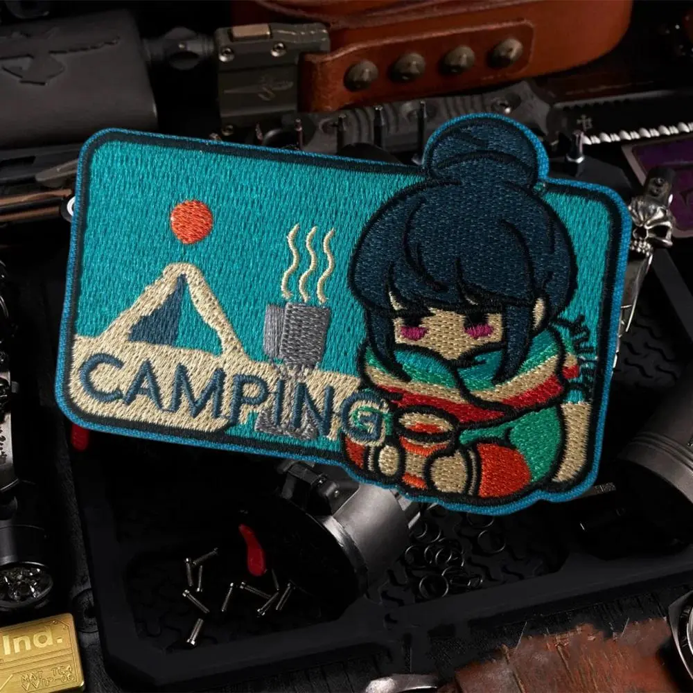 Camping Anime Girl Embroidery Patch Tactical Military Morale Badges Hook Loop Patches Backpack Sticker for Clothing Armband