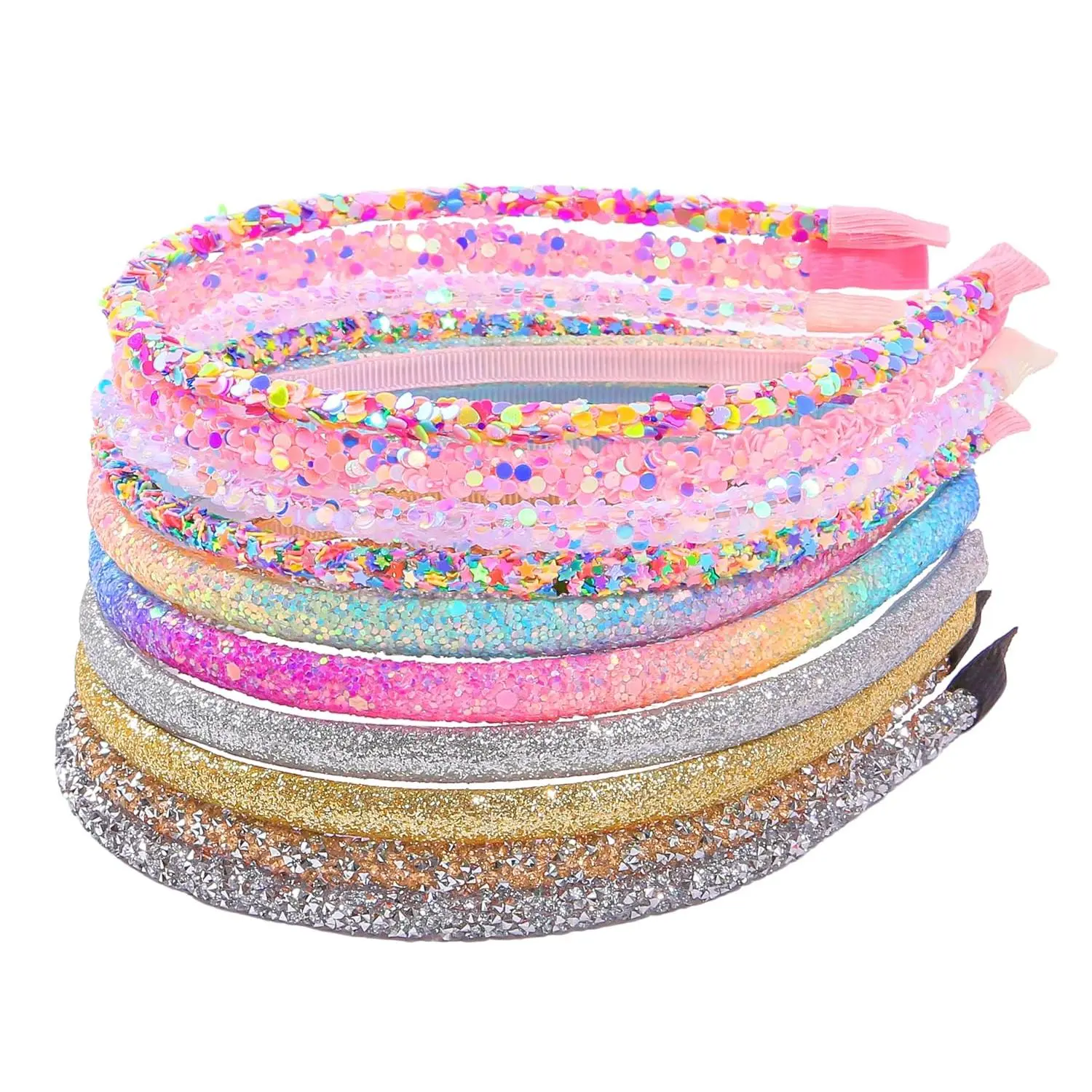 10 count Glitter Sequin Thin Hair Hoops Girls Sparkly Headbands | Rainbow Glitter Bands, Painless Soft Wrap, Anti-slip Bling, Ideal Girls  for Birthday  Holiday Daily Wear