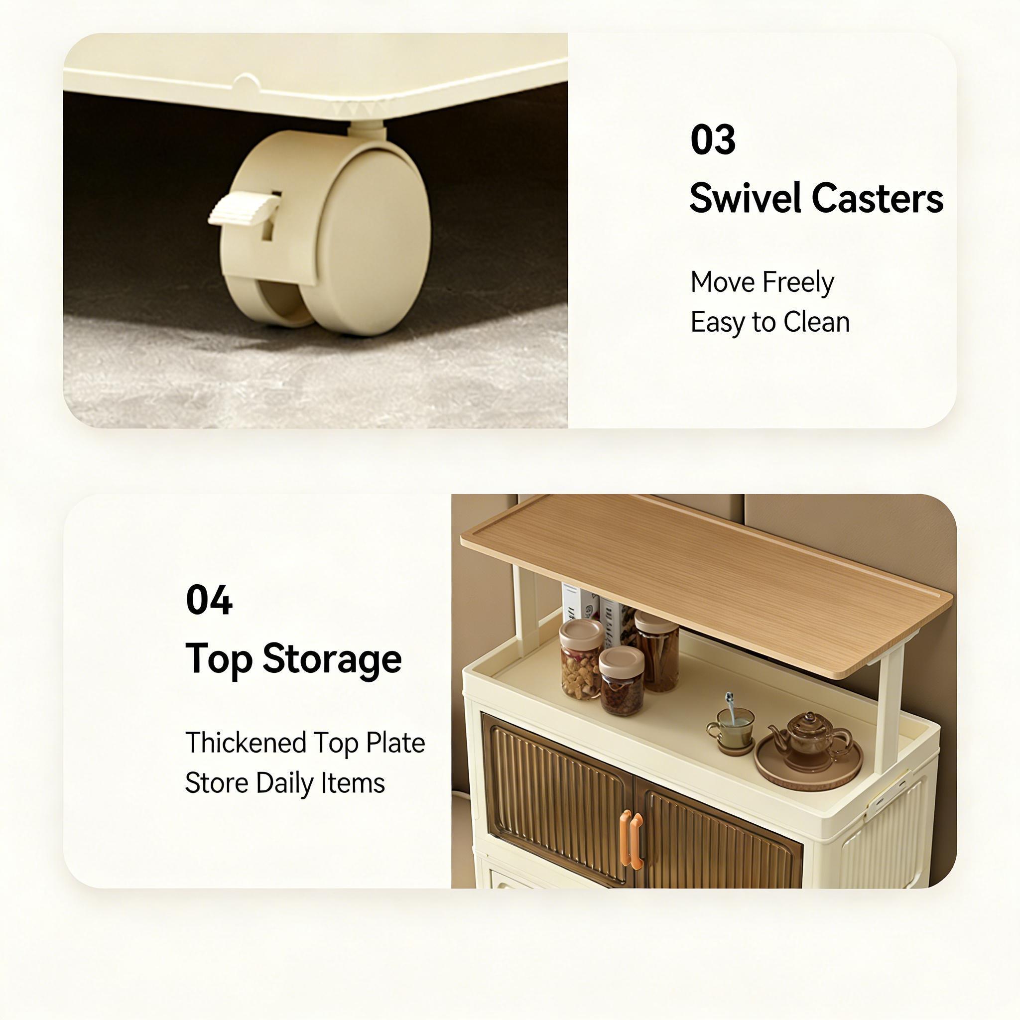 Wheeled 5 Tier Stackable Storage Boxes, Foldable Collapsible Plastic Bins for Home Office & Kitchen