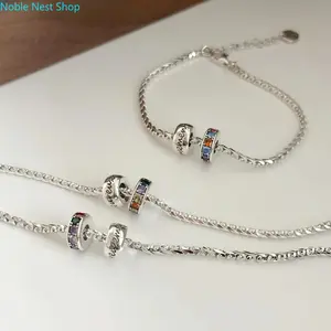 925 Sterling Silver Letter Bracelet for Women & Girls, Vintage Geometric Jewelry Inlaid with Color Zircon, Elegant Wrist Accessory for Daily Wear and Birthday Gifting