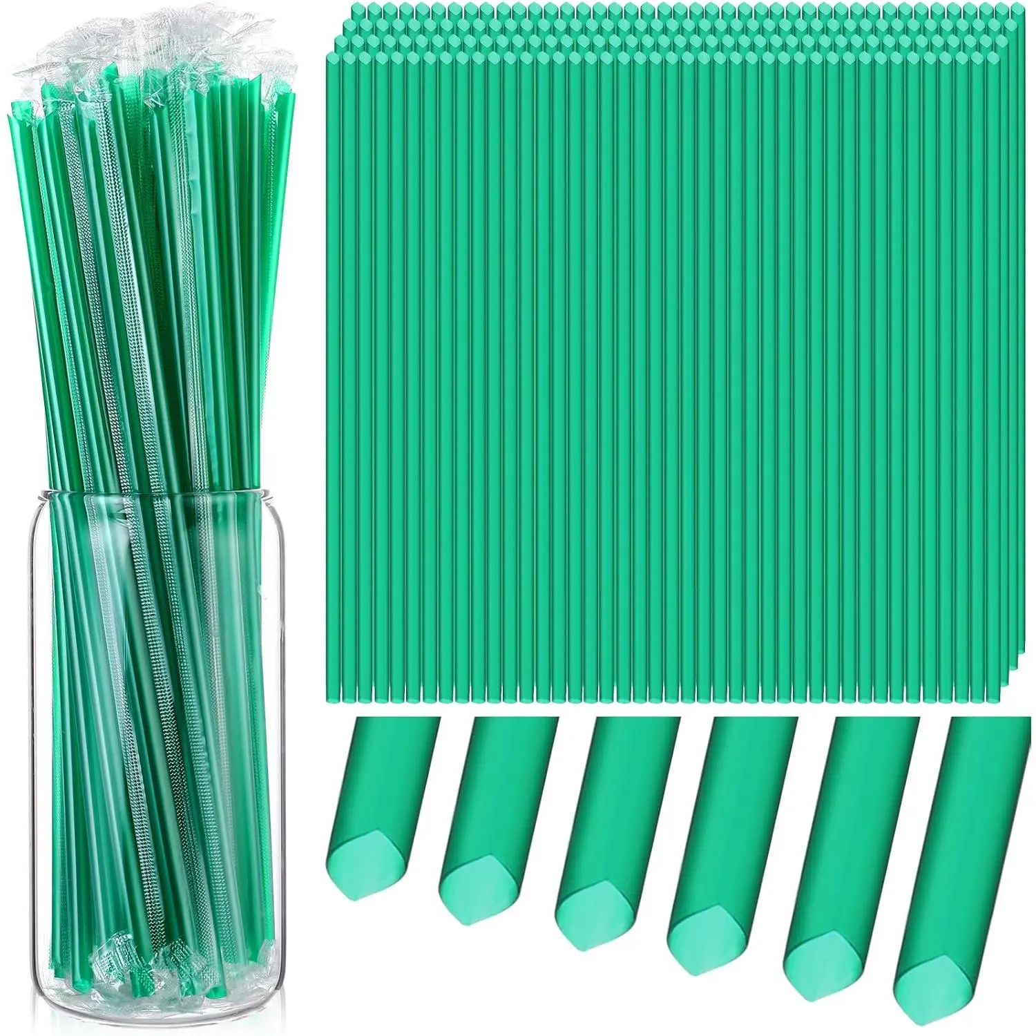 500 count Green Individually Wrapped Straws Extra Long 6 mm Plastic Drinking Straws Disposable for Party Restaurant  Milkshakes Coffee Juice Beverage Smoothie (10”)