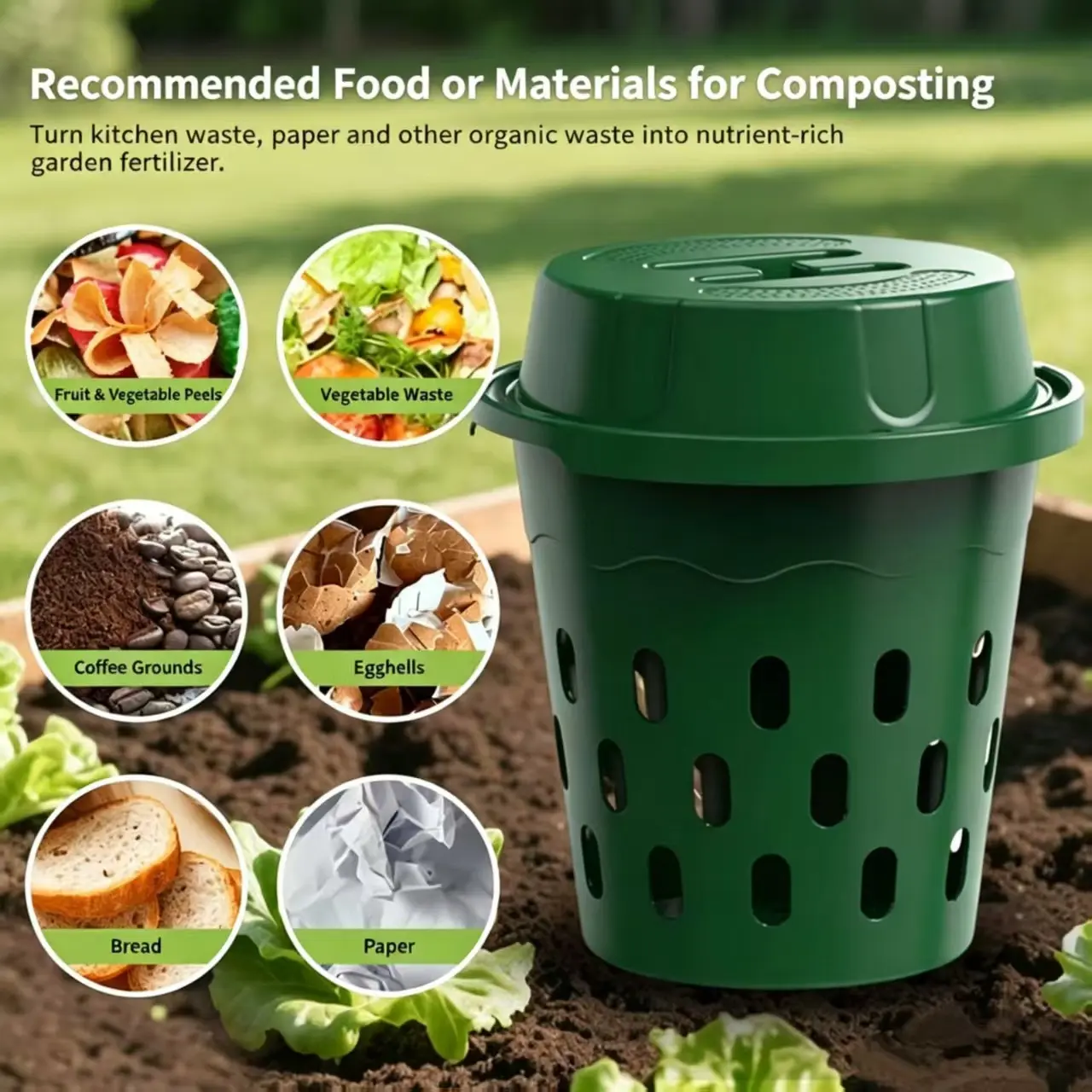 Garden Compost Bin, Outdoor Organic Composting Container, Odor-Resistant Home Composter, Gardening Tools, Eco-Friendly Waste Management