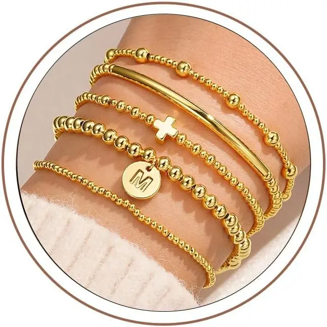 Bead Bracelets Sets for Women Teen Girls - Dainty Layered  Initial Beaded Bracelets Stack Letter A-Z Bracelet Gifts for Women Teen Girls