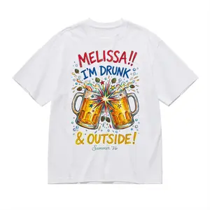 Men's Oversized Soft Pure Cotton Short-Sleeve Unisex Streetwear  - Viral Summer "Melissa I'm Drunk & Outside" Meme Graphic, Beer Party Top(Black & White), Funny  for  Lovers perfect boyfriend,Regular,Fit Textured Knit Top,tee,shirt,style,tee men,G,western